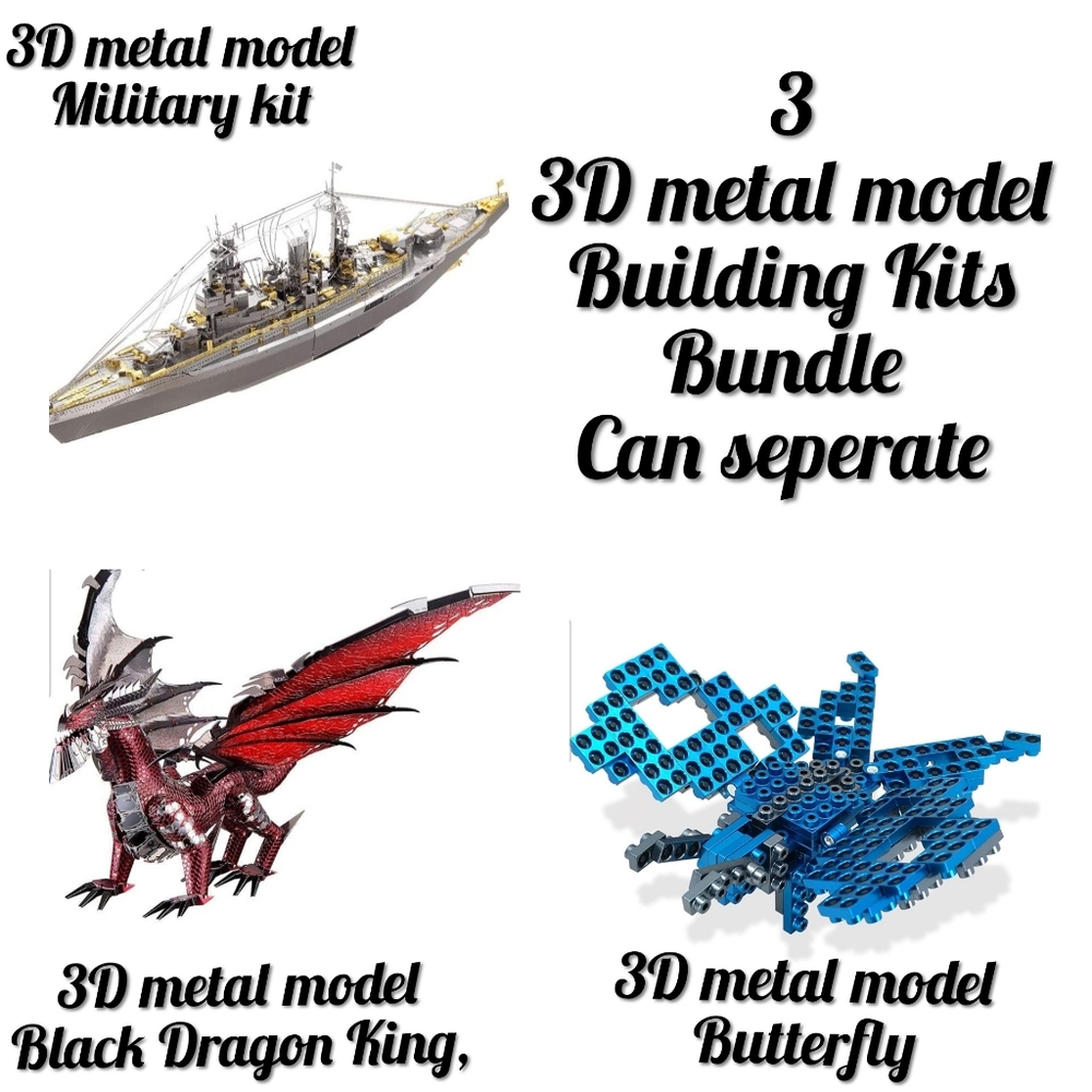 Three 3D Metal Model Kits-Black Dragon King, ship and butterfly